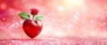 Red heart with droplets of water and a bud of a red rose sprouted from the heart. Concept of love, Valentine\'s Day holiday Royalty Free Stock Photo