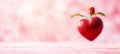 Red heart with droplets of water and a bud of a red rose sprouted from the heart. Concept of love, Valentine\'s Day holiday Royalty Free Stock Photo