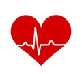 Red heart with ECG heartbeat rhythm line graph icon