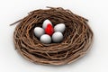 Red heart and eggs in a bird nest Royalty Free Stock Photo