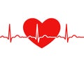 Red heart with ekg on white - medical design