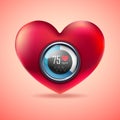Red heart with electrocardiogram function monitor, Love heart indicator, Measuring love icon. Royalty Free Stock Photo