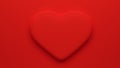 Red heart embossed from red background. Valentine day backdrop. 3d render illustration