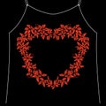 Red heart embroidery artwork design for fashion wearing, graphic