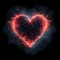 Red heart entwined with red, Luminous stems around a pair of black background. Heart as a symbol fection and love