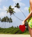red heart on exotic sandy beach - Valentine's day concept