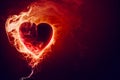 Red heart explodes into a cloud of red smoke fire flame that billows out. Love, passion, hell concept. Generative AI