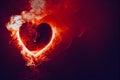 Red heart explodes into a cloud of red smoke fire flame that billows out. Love, passion, hell concept. Generative AI