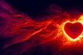 Red heart explodes into a cloud of red smoke fire flame that billows out. Love, passion, hell concept. Generative AI