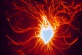 Red heart explodes into a cloud of red smoke fire flame that billows out. Love, passion, hell concept. Generative AI