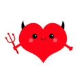 Red heart face head icon set. Devil Angel Evil amour. Trident horn wing nimbus. Cute cartoon kawaii character. Happy Valentines da Royalty Free Stock Photo