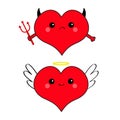 Red heart face head icon set. Devil Angel Evil amour. Trident horn wing nimbus. Cute cartoon kawaii character. Happy Valentines da Royalty Free Stock Photo