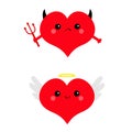 Red heart face head icon set. Devil Angel Evil amour. Trident horn wing nimbus. Cute cartoon kawaii character. Happy Valentines da Royalty Free Stock Photo