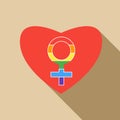 Red heart with female rainbow gender symbol icon