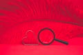 Red heart and find love with magnifying glass. Find love online, valentines romance love heart dating concept. For Royalty Free Stock Photo