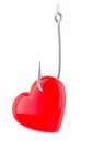 Red heart on the fishing hook, 3D rendering Royalty Free Stock Photo