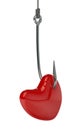 Red heart on the fishing hook Royalty Free Stock Photo