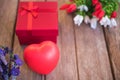 Red heart, flower and gift box Royalty Free Stock Photo