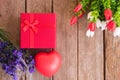 Red heart, flower and gift box Royalty Free Stock Photo