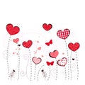 Red heart flowers and butterflies.Happy Valentine`s day, Mother`s Day greeting card Royalty Free Stock Photo