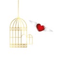 Red heart is flying out of the golden cage Royalty Free Stock Photo