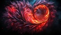 Red heart formed by intense flames. AI generated