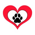 Red Heart with a Framed Pawprint