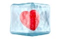 Red heart frozen in ice cube, 3D rendering Royalty Free Stock Photo