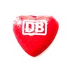 Red heart of the German Federal Railway named Deutsche Bundesbahn DB made of chocolate