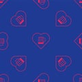 Red Heart with glass of beer icon isolated seamless pattern on blue background. Vector Royalty Free Stock Photo