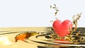 The red heart on gold liquid for 14 February valentine day content