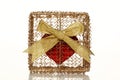 Red heart in a golden gift box Royalty Free Stock Photo