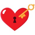 Red heart and golden key vector illustration