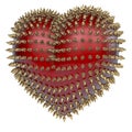 Red heart with golden, kinky style metal spikes Royalty Free Stock Photo