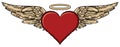 Red heart with golden wings isolated and halo Royalty Free Stock Photo