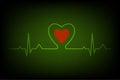 Red Heart and green pulse line isolated Background. vector illustration. Royalty Free Stock Photo