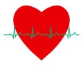 Red heart and green pulse line isolated Background. vector illustration. health care concept. Royalty Free Stock Photo