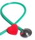 Red heart and green stethoscope