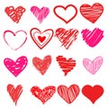 Red heart hand drawn. Hearts icon Royalty Free Stock Photo