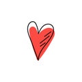 Red heart hand drawn icon. Romantic sketch symbol of declaration of love