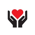 Red heart in hands - icon on white background vector illustration for website, mobile application, presentation, infographic. Love Royalty Free Stock Photo