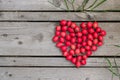 Red heart of hawthorn berries on a wooden background Royalty Free Stock Photo