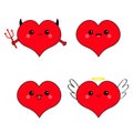 Red heart head face emotion icon set. Devil Angel Evil Amour. Trident horn wing nimbus. Cute cartoon kawaii character. Happy Valen Royalty Free Stock Photo