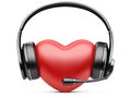 Red heart with headphones and microphone