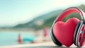 Red heart with headphones, World Hearing Day Royalty Free Stock Photo