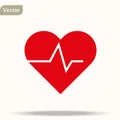 Red Heart with heartbeat line. Vector icon or logo design template in flat style