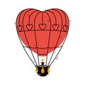 Red Heart Hot Air Balloon as Aircraft Flying in the Air Vector Illustration