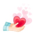 Red Heart in Human Hand as Romantic Feeling Symbol Vector Illustration