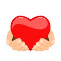 Red heart in human hands. The concept of love and devotion and unconditional love Royalty Free Stock Photo