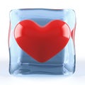 Red heart in ice cube